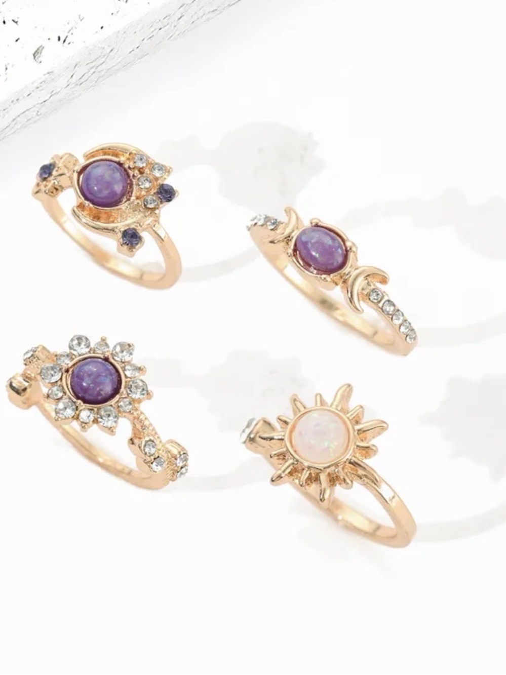 Gold-Tone Purple Stone & Opal Sun Ring Set